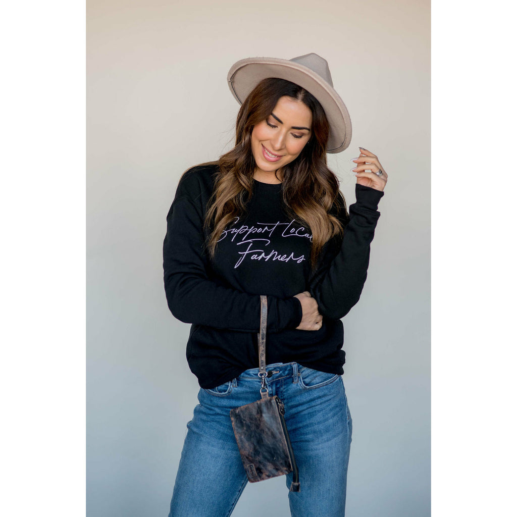 Support Local Farmers Cursive Crew Neck - Betsey's Boutique Shop