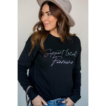 Support Local Farmers Cursive Crew Neck - Betsey's Boutique Shop