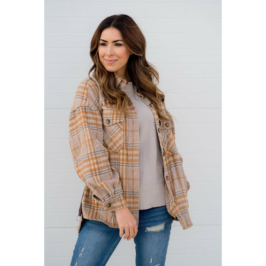 Lazy Days Neutral Toned Plaid Shacket - Betsey's Boutique Shop