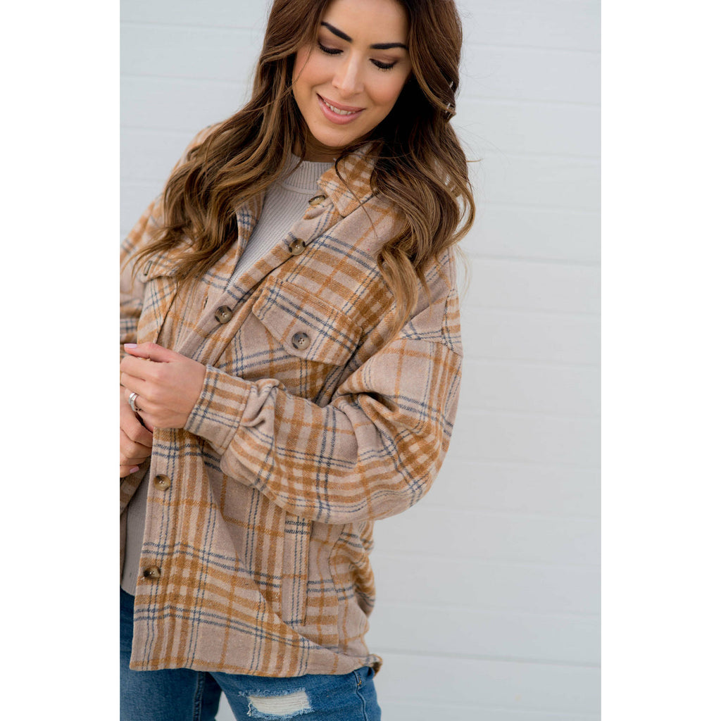 Lazy Days Neutral Toned Plaid Shacket - Betsey's Boutique Shop