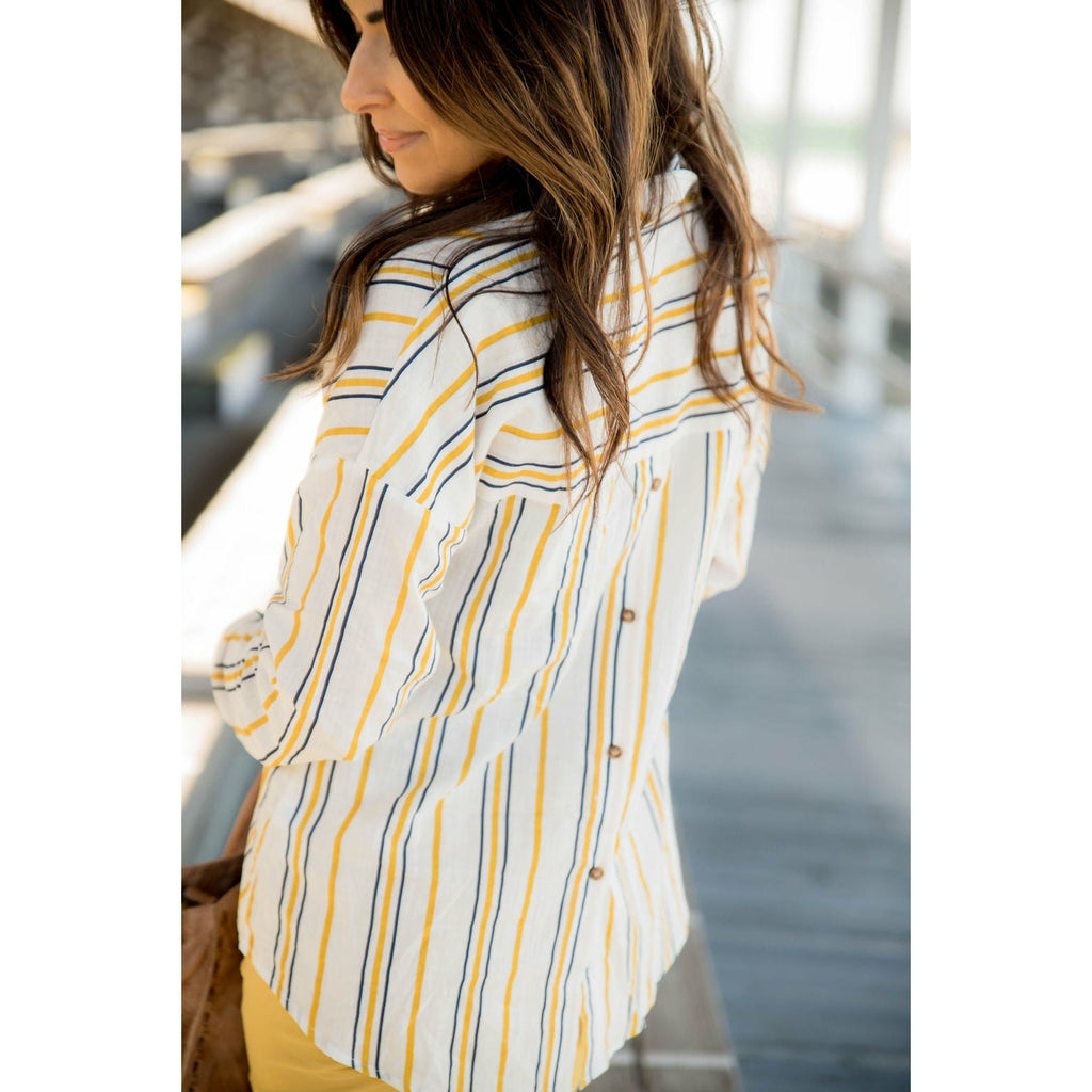 Touch of Mustard Button Back Blouse - Betsey's Boutique Shop