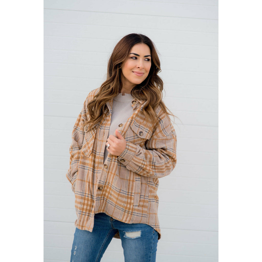 Lazy Days Neutral Toned Plaid Shacket - Betsey's Boutique Shop