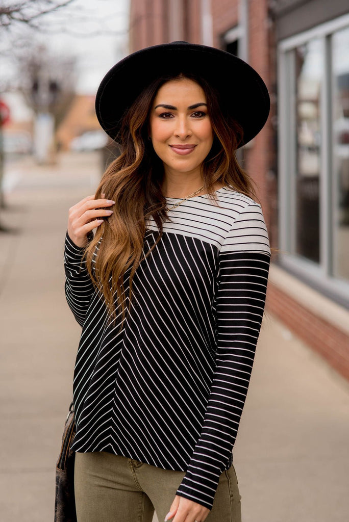 Striped Top Chevron Tee - Betsey's Boutique Shop -