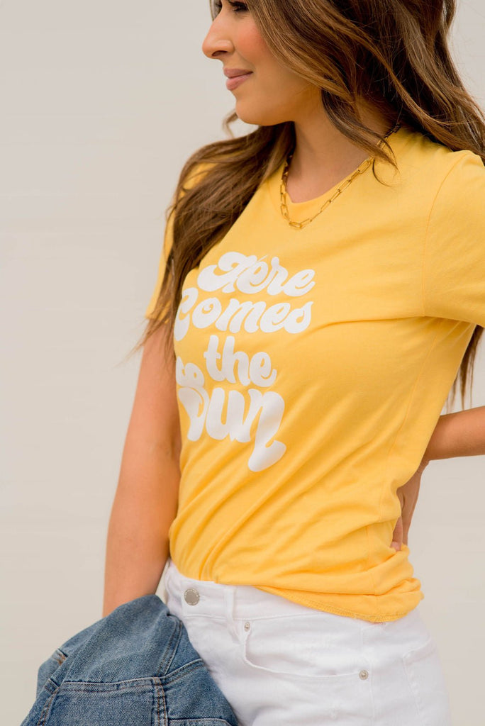 Here Comes The Sun Heathered Graphic Tee - Betsey's Boutique Shop -