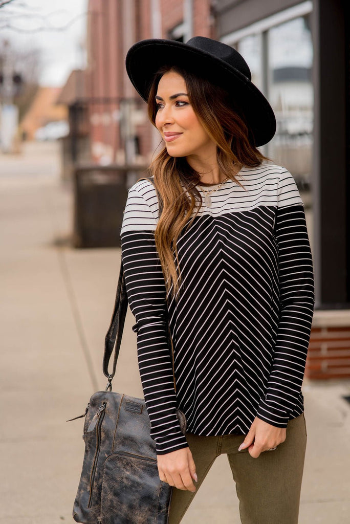 Striped Top Chevron Tee - Betsey's Boutique Shop -