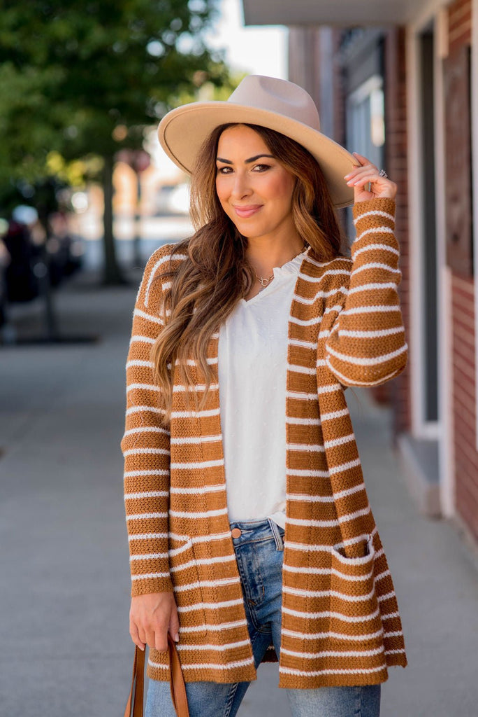 Thin Striped Knit Tunic Cardigan - Betsey's Boutique Shop