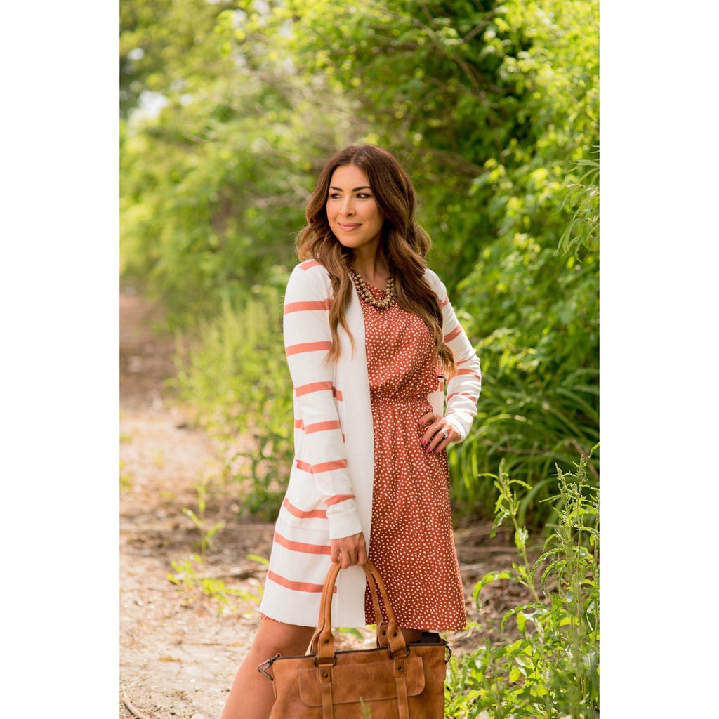 Striped Butter Soft Tunic Cardigan-White - Betsey's Boutique Shop