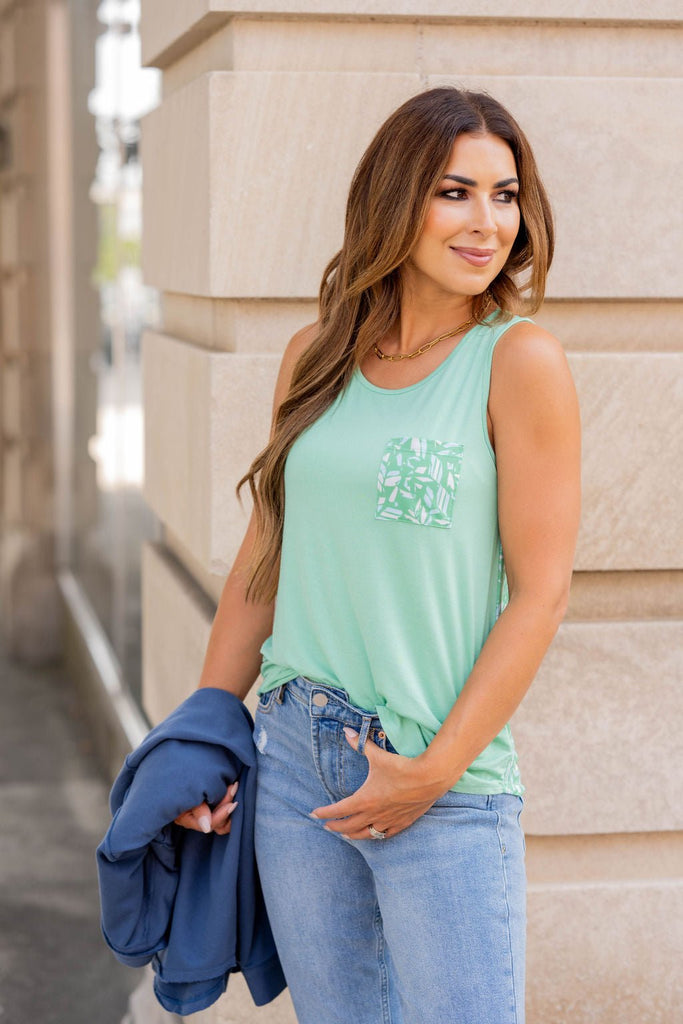 Geo Leaves Back Pocket Tank - Betsey's Boutique Shop -