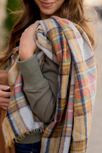 Mustard Plaid Blanket Scarf - Betsey's Boutique Shop