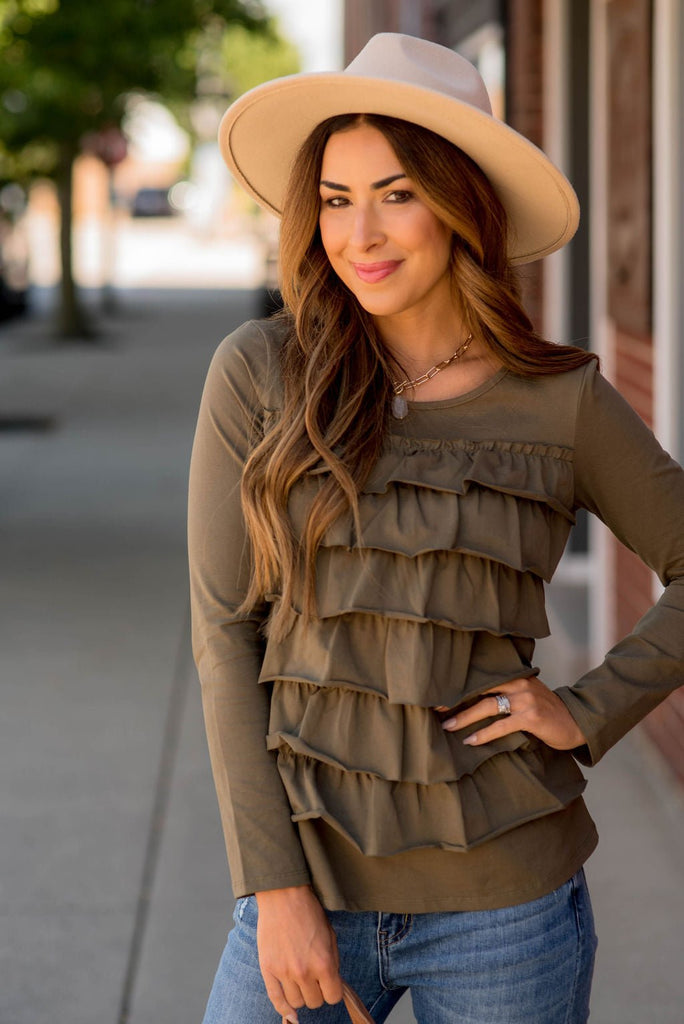 Ruffle Long Sleeve Tee - Betsey's Boutique Shop