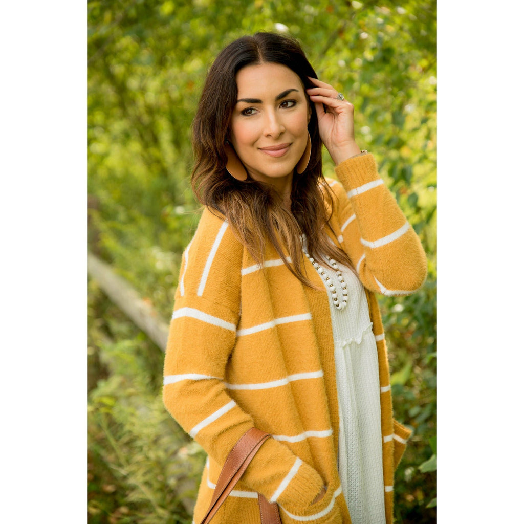 Striped Fuzzy Cardigan - Betsey's Boutique Shop - Coats & Jackets