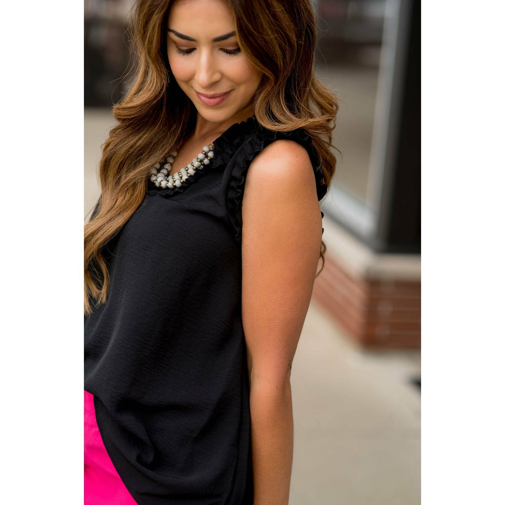 Ruffle Trim V-Neck Tank - Betsey's Boutique Shop