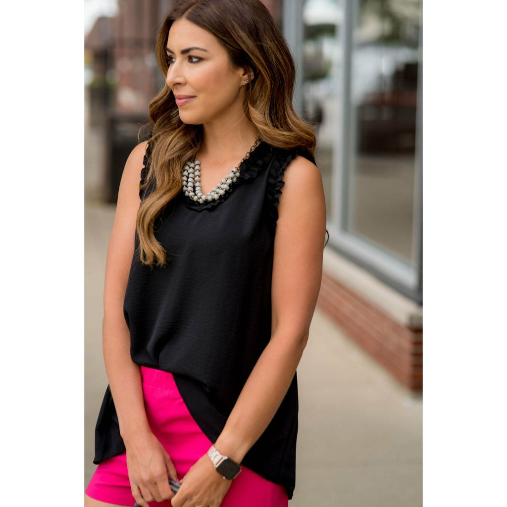 Ruffle Trim V-Neck Tank - Betsey's Boutique Shop