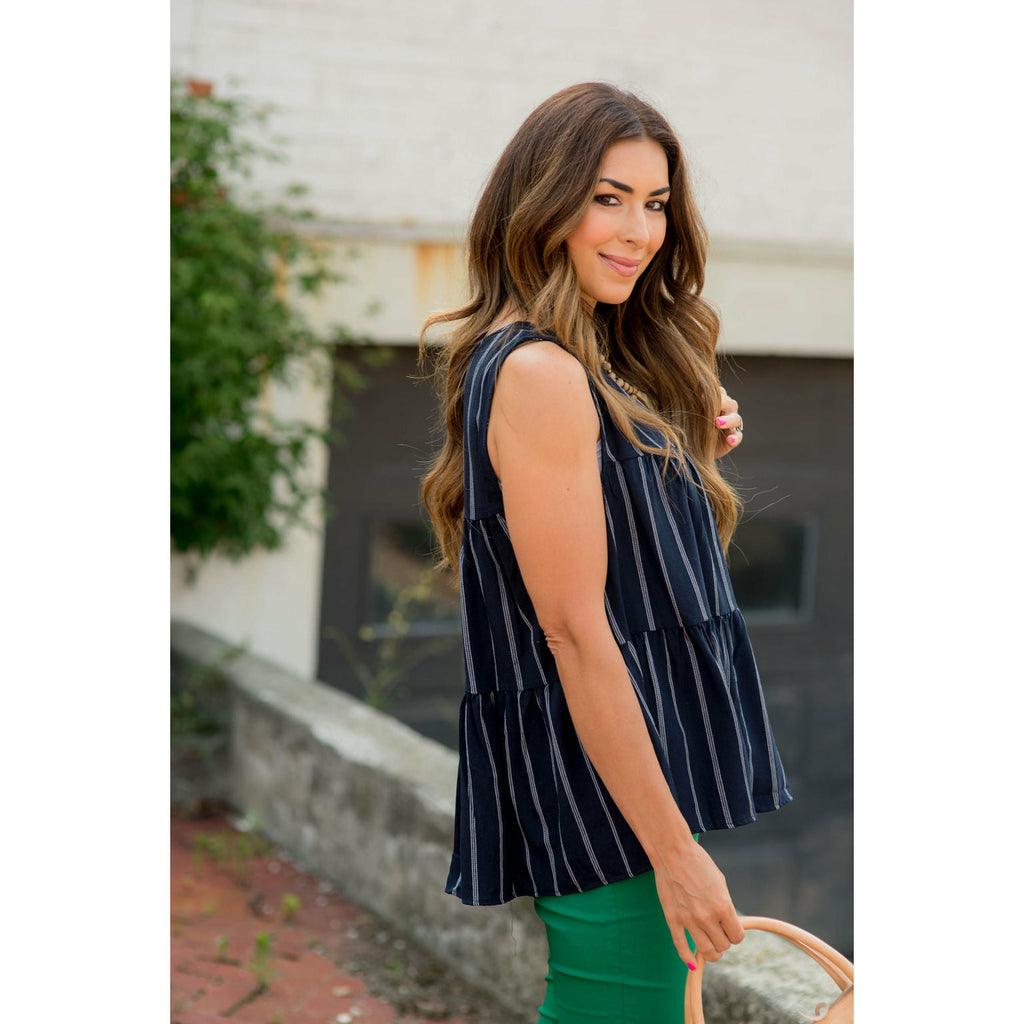 Vertical Striped Triple Tiered Tank - Betsey's Boutique Shop