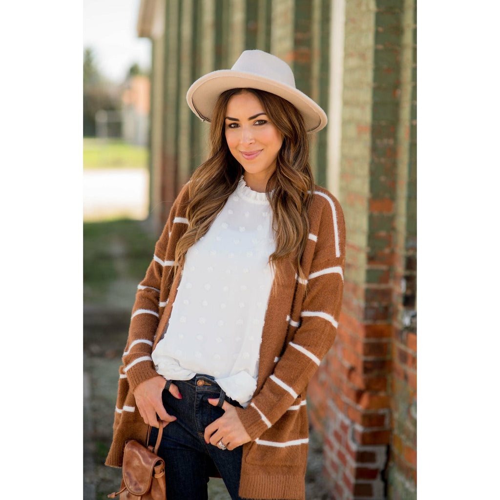 Striped Fuzzy Cardigan - Betsey's Boutique Shop - Coats & Jackets