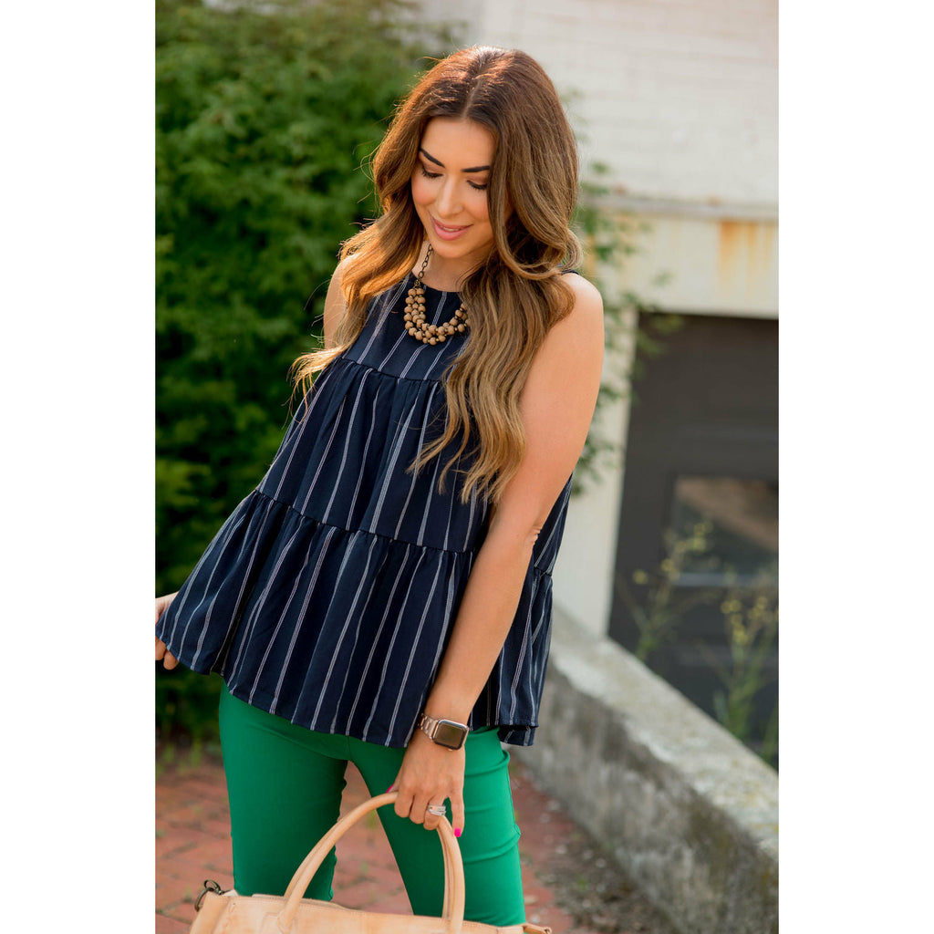 Vertical Striped Triple Tiered Tank - Betsey's Boutique Shop