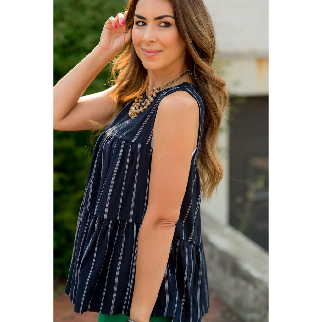 Vertical Striped Triple Tiered Tank - Betsey's Boutique Shop