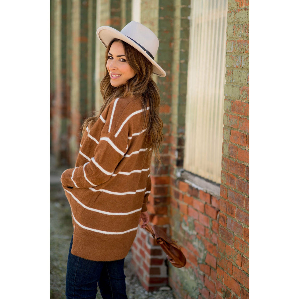 Striped Fuzzy Cardigan - Betsey's Boutique Shop - Coats & Jackets