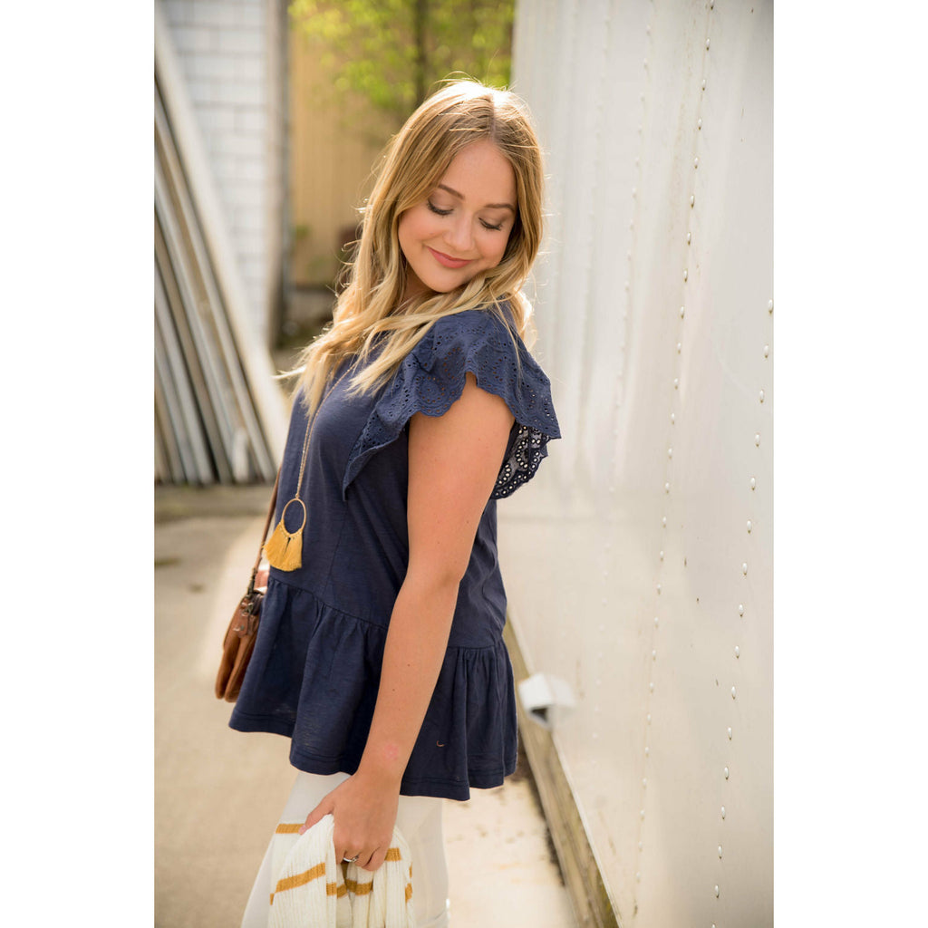 Eyelet Trim Peplum Tee - Betsey's Boutique Shop