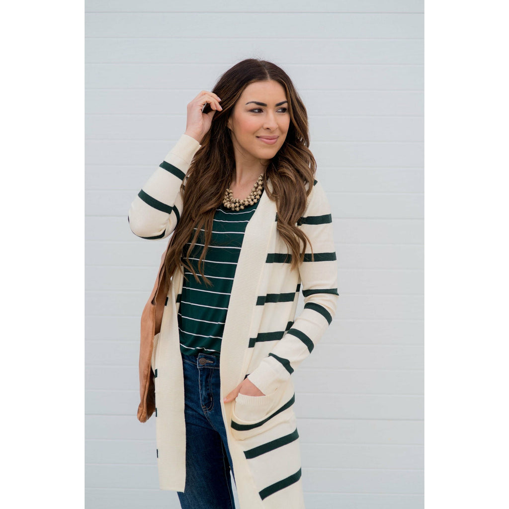 Striped Butter Soft Tunic Cardigan -Cream - Betsey's Boutique Shop