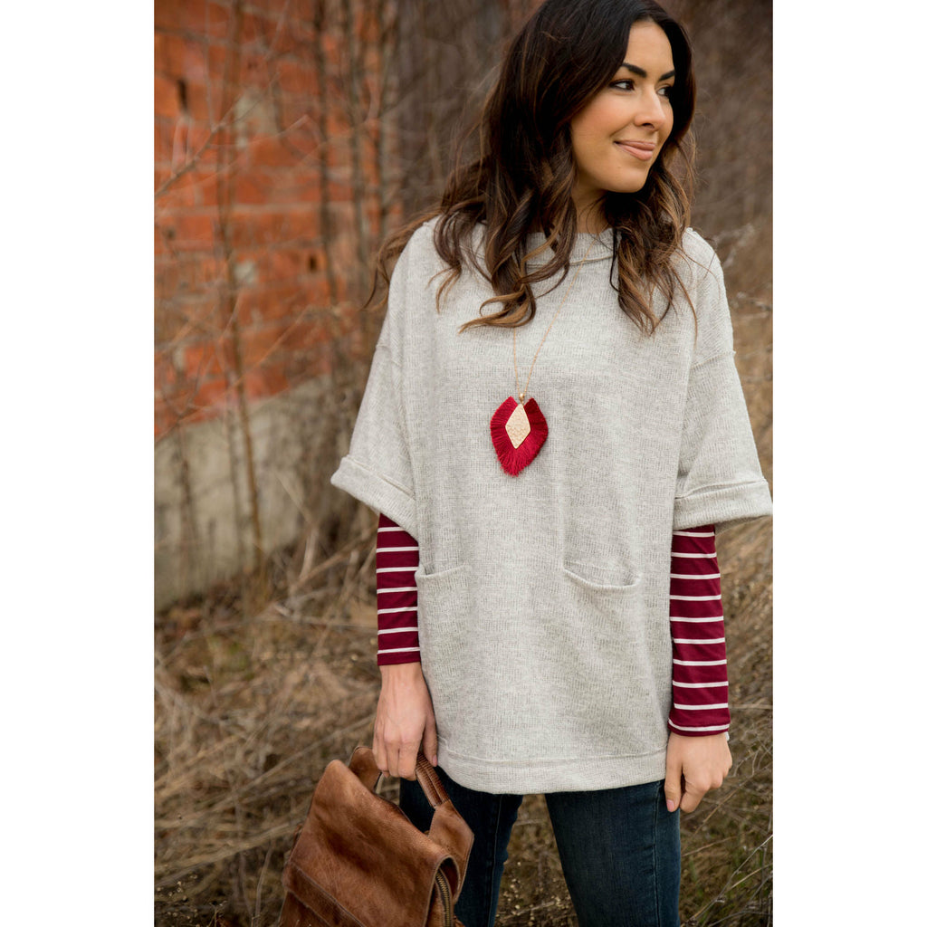 White Striped Elbow Patch Tee - Betsey's Boutique Shop