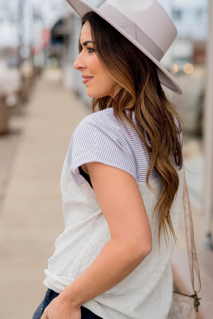 Subtle Textured Striped Top Tee - Betsey's Boutique Shop -