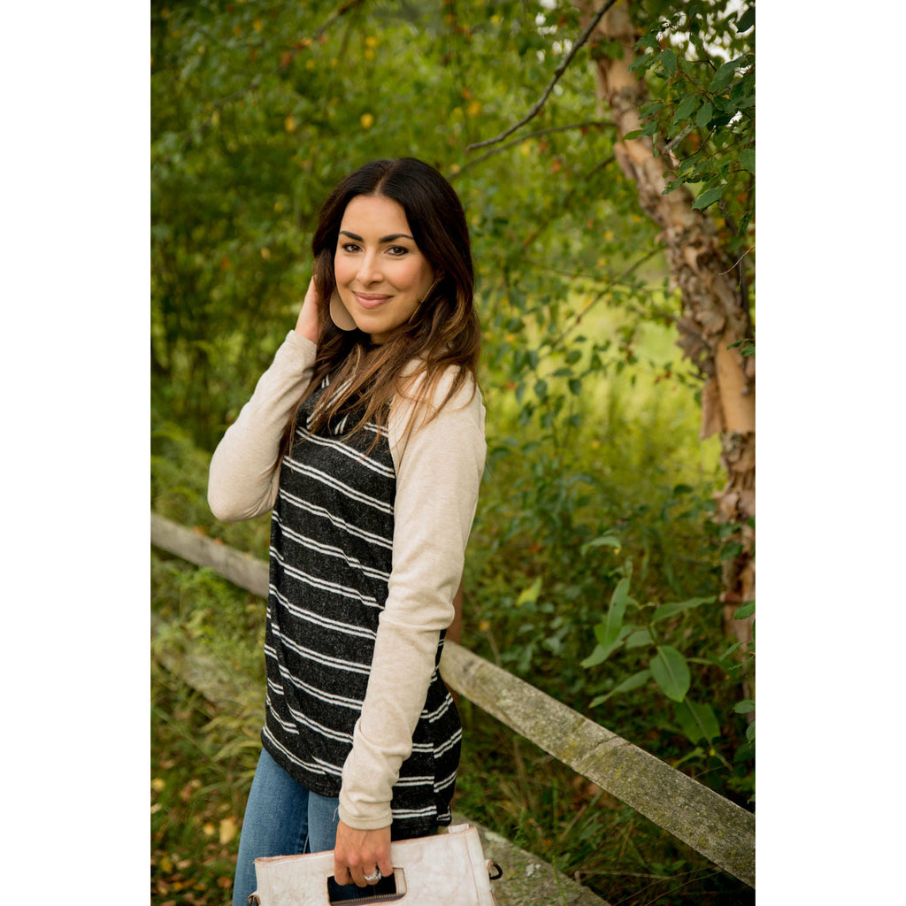 Striped Oatmeal Cowl Neck Sweatshirt - Betsey's Boutique Shop