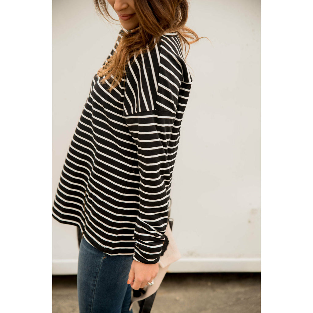 Mixed Stripe Zipper Bottom Sweatshirt - Betsey's Boutique Shop