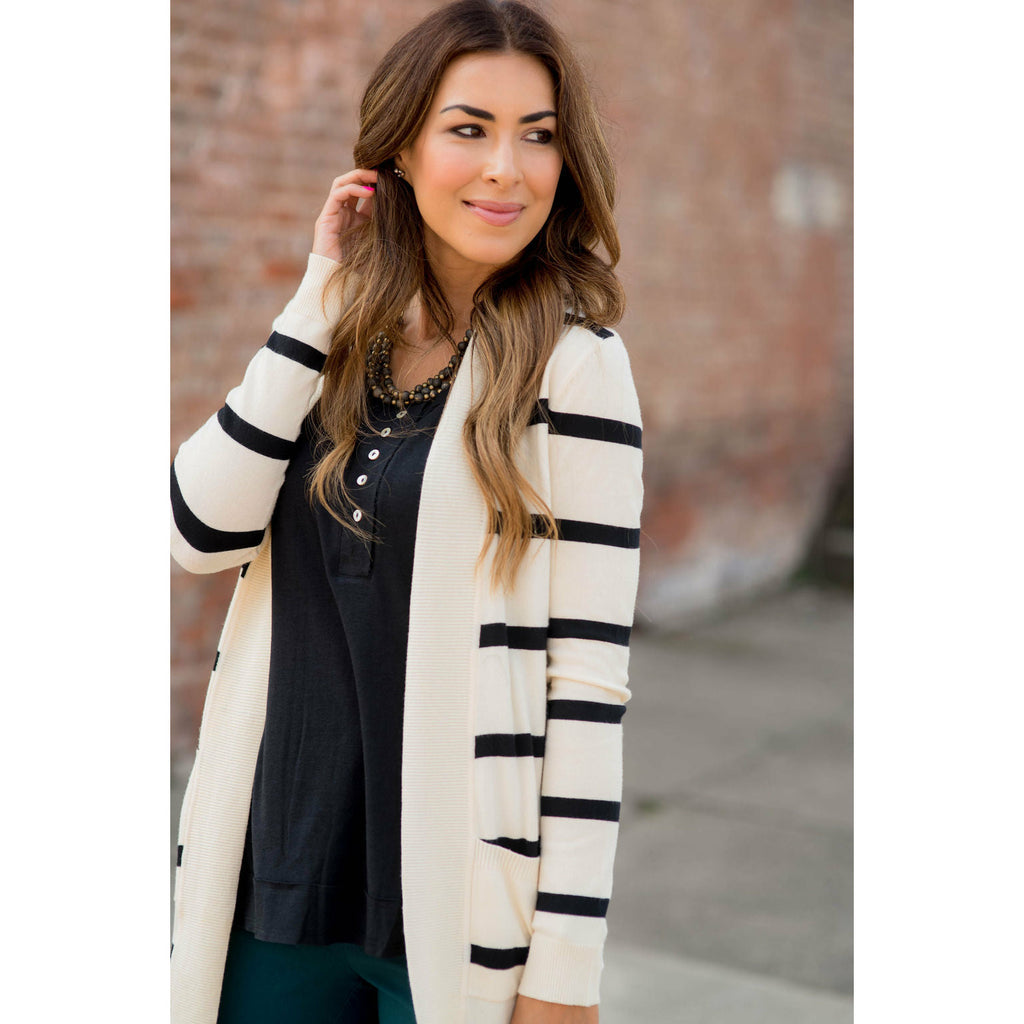 Striped Butter Soft Tunic Cardigan -Cream - Betsey's Boutique Shop