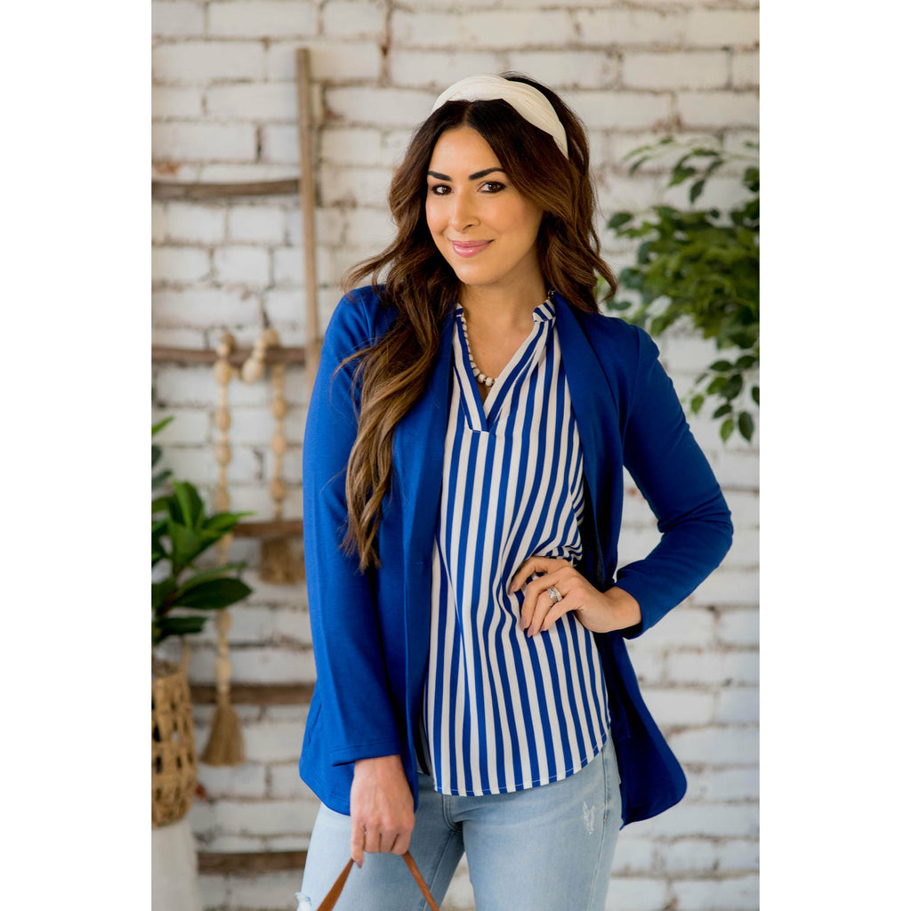 Striped Flutter Sleeve V-Neck Blouse - Betsey's Boutique Shop