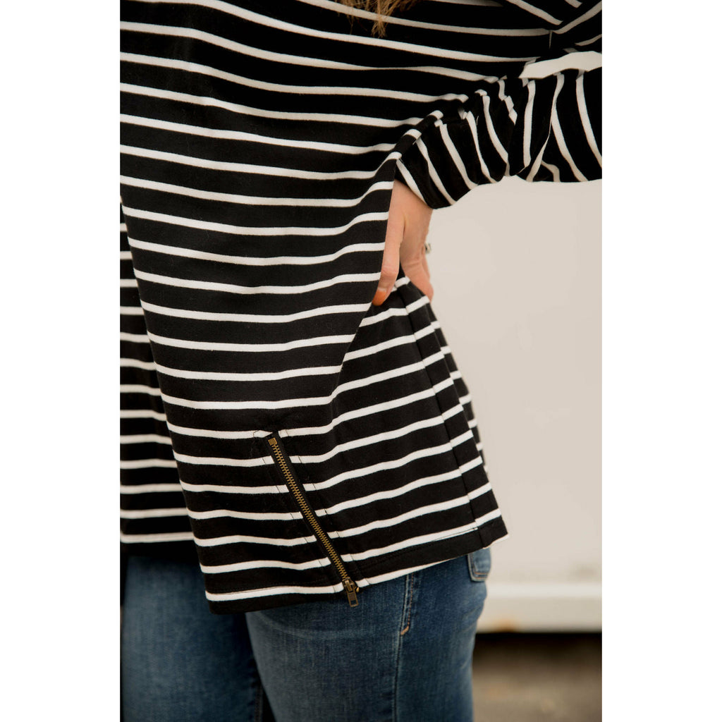 Mixed Stripe Zipper Bottom Sweatshirt - Betsey's Boutique Shop