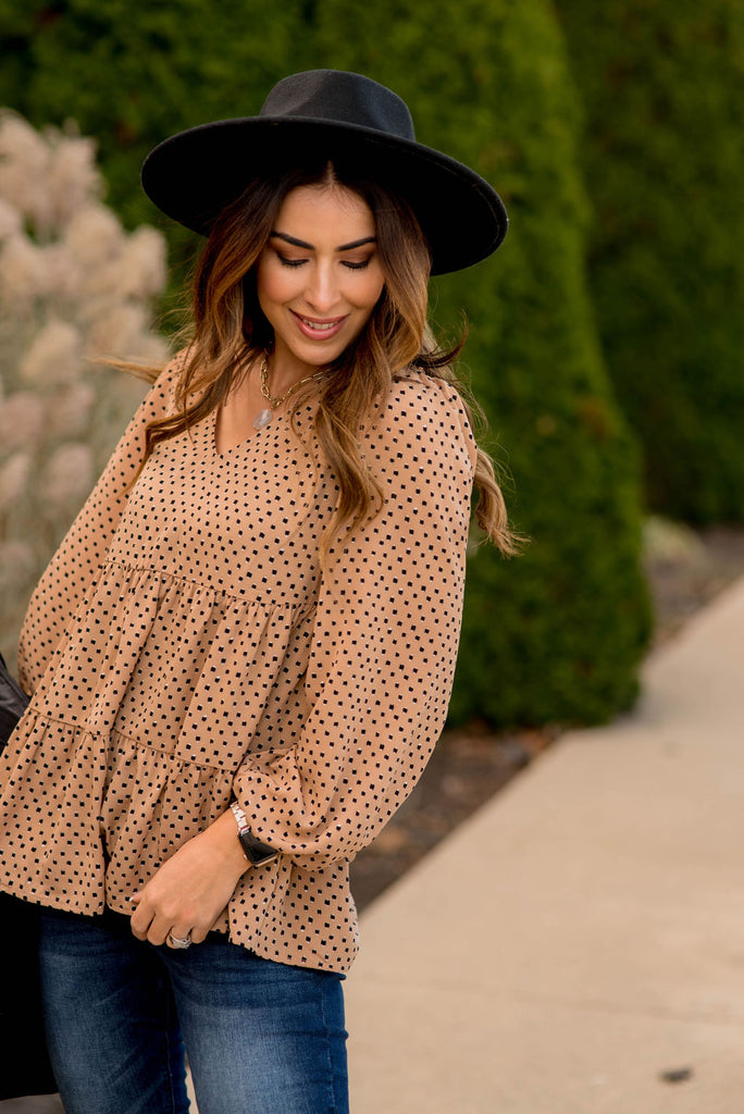 Dotted Tiered V Blouse - Betsey's Boutique Shop