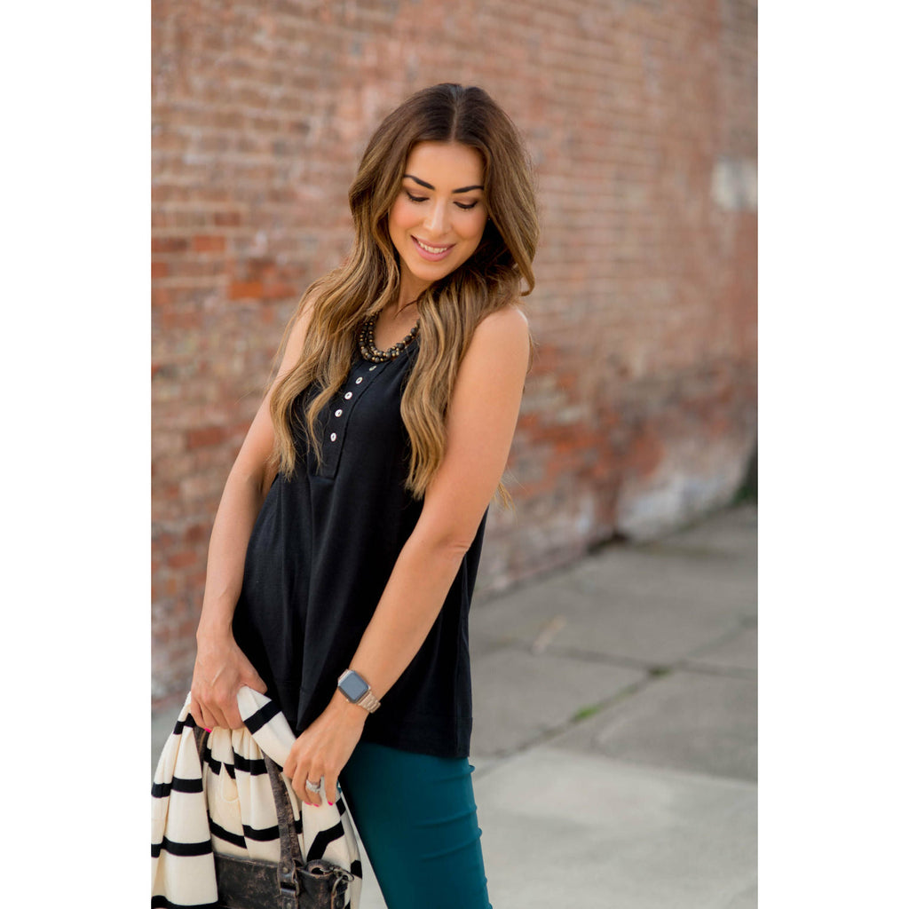 Raw Edge Button Tank - Betsey's Boutique Shop