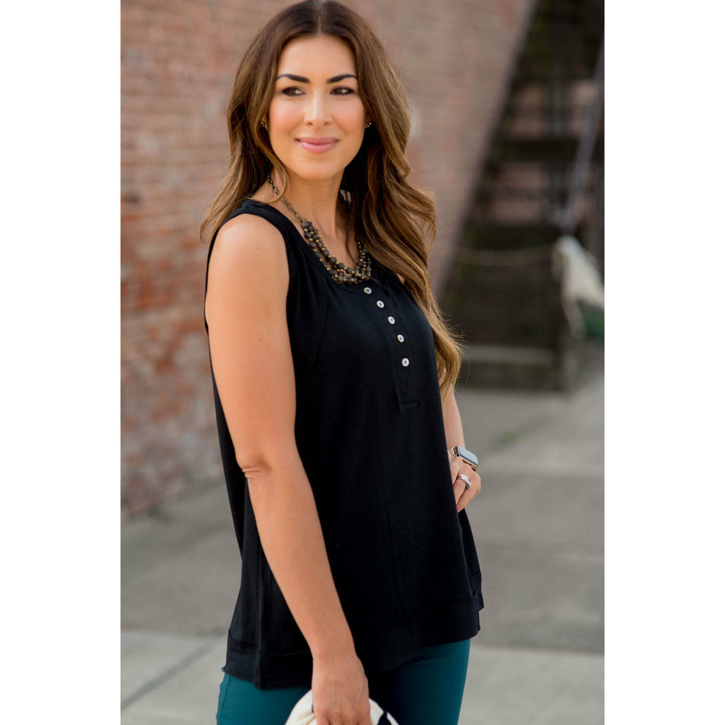 Raw Edge Button Tank - Betsey's Boutique Shop