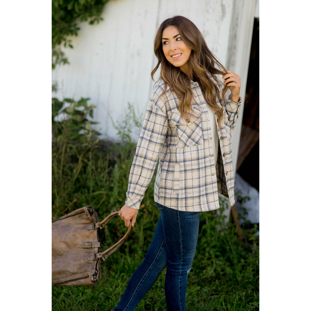 Small Grid Plaid Shacket - Betsey's Boutique Shop