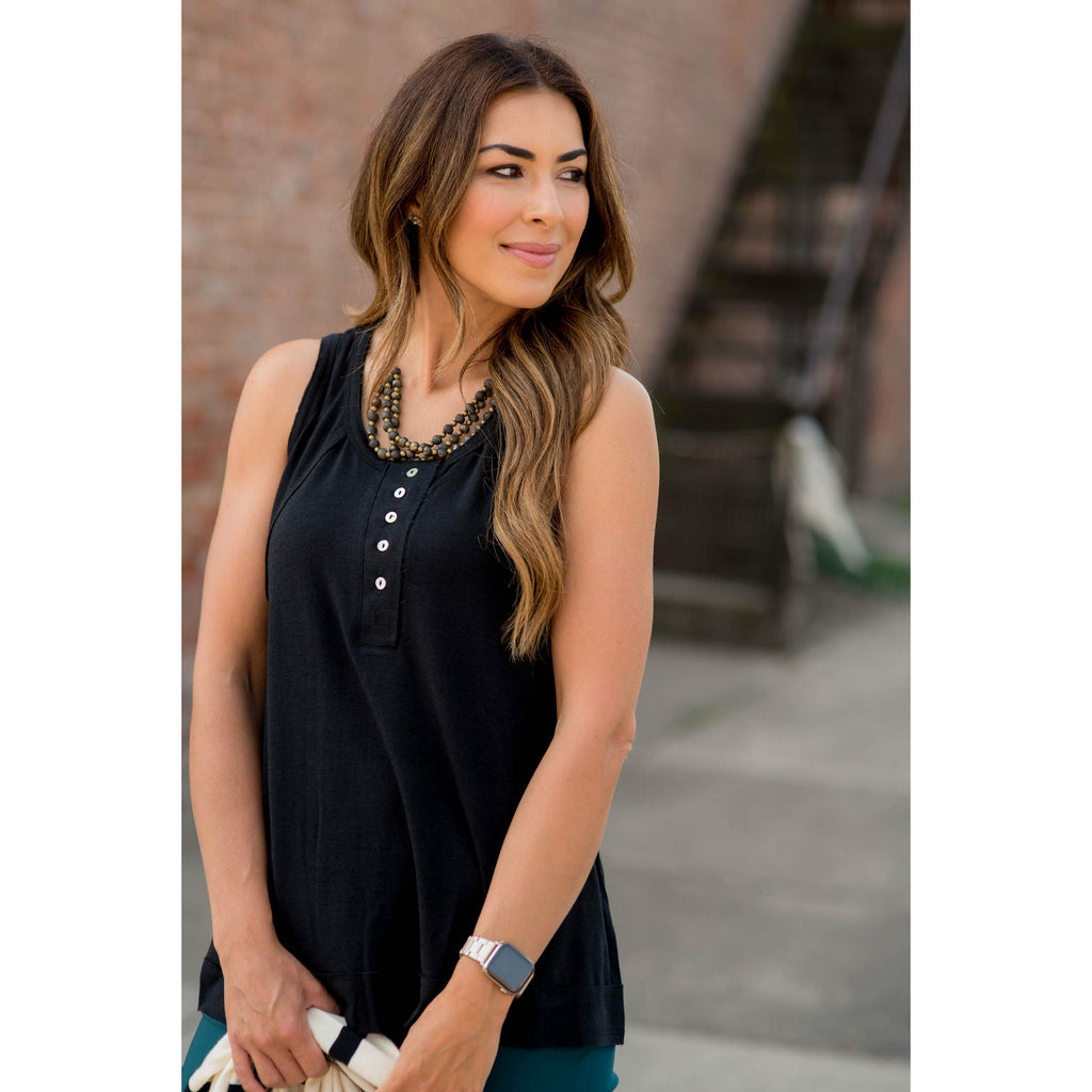 Raw Edge Button Tank - Betsey's Boutique Shop