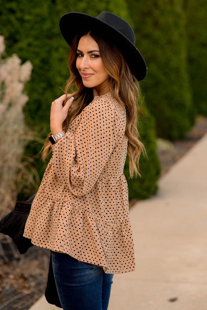 Dotted Tiered V Blouse - Betsey's Boutique Shop