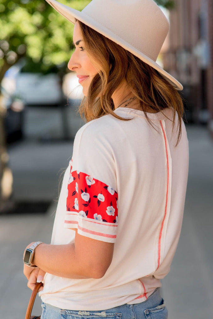 Floral Stripe Raw Stitched Tee - Betsey's Boutique Shop