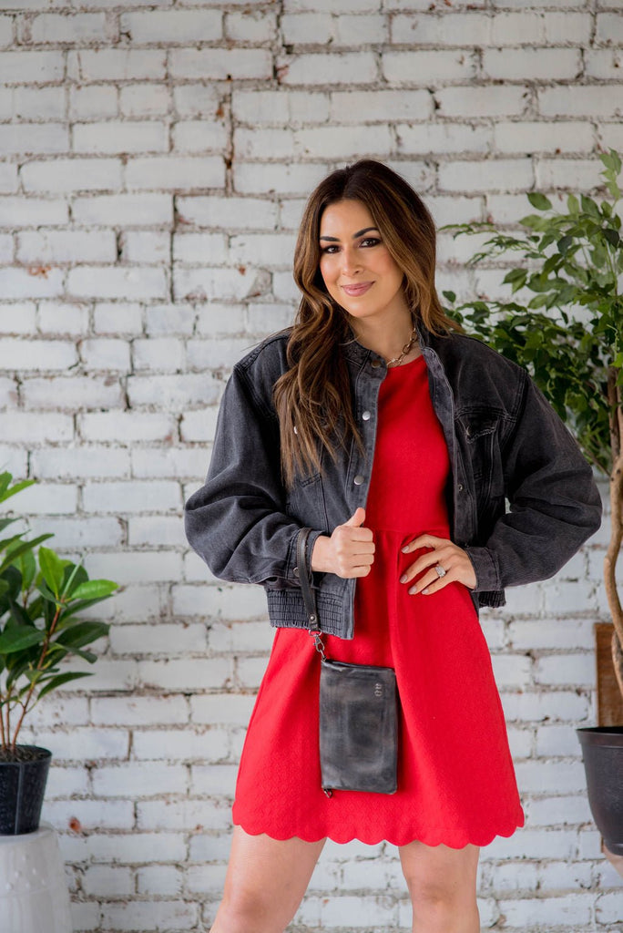 Acid Wash Denim Bomber Jacket - Betsey's Boutique Shop