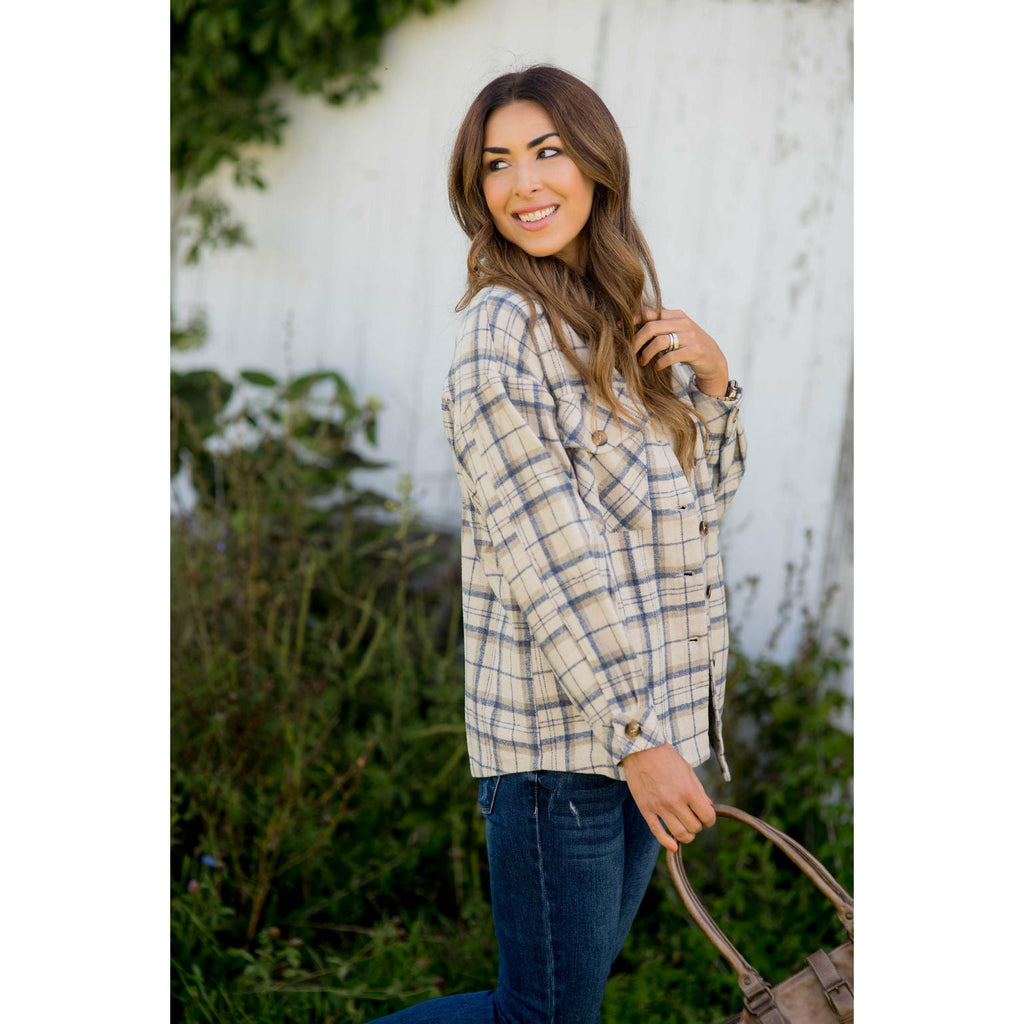 Small Grid Plaid Shacket - Betsey's Boutique Shop