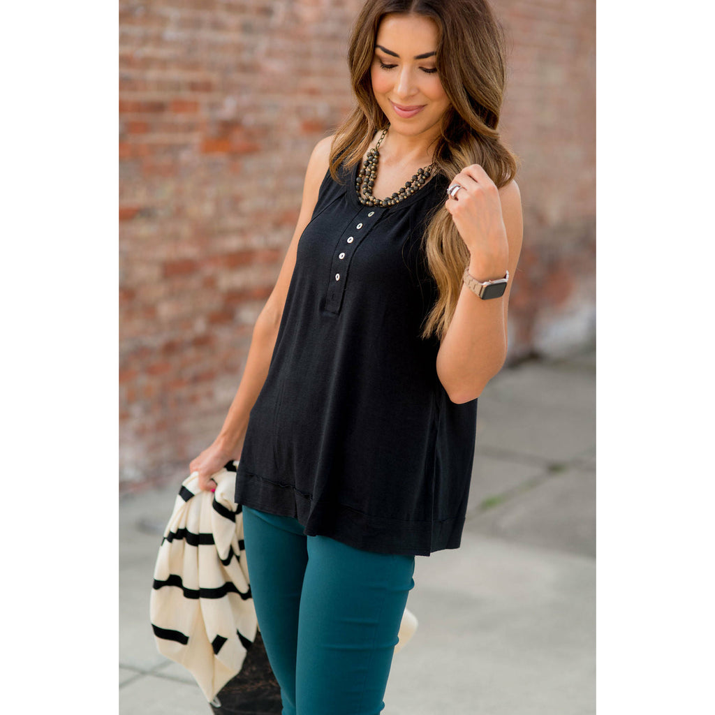 Raw Edge Button Tank - Betsey's Boutique Shop