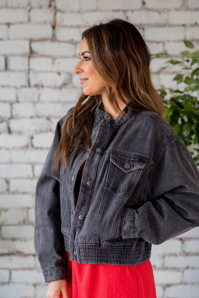 Acid Wash Denim Bomber Jacket - Betsey's Boutique Shop