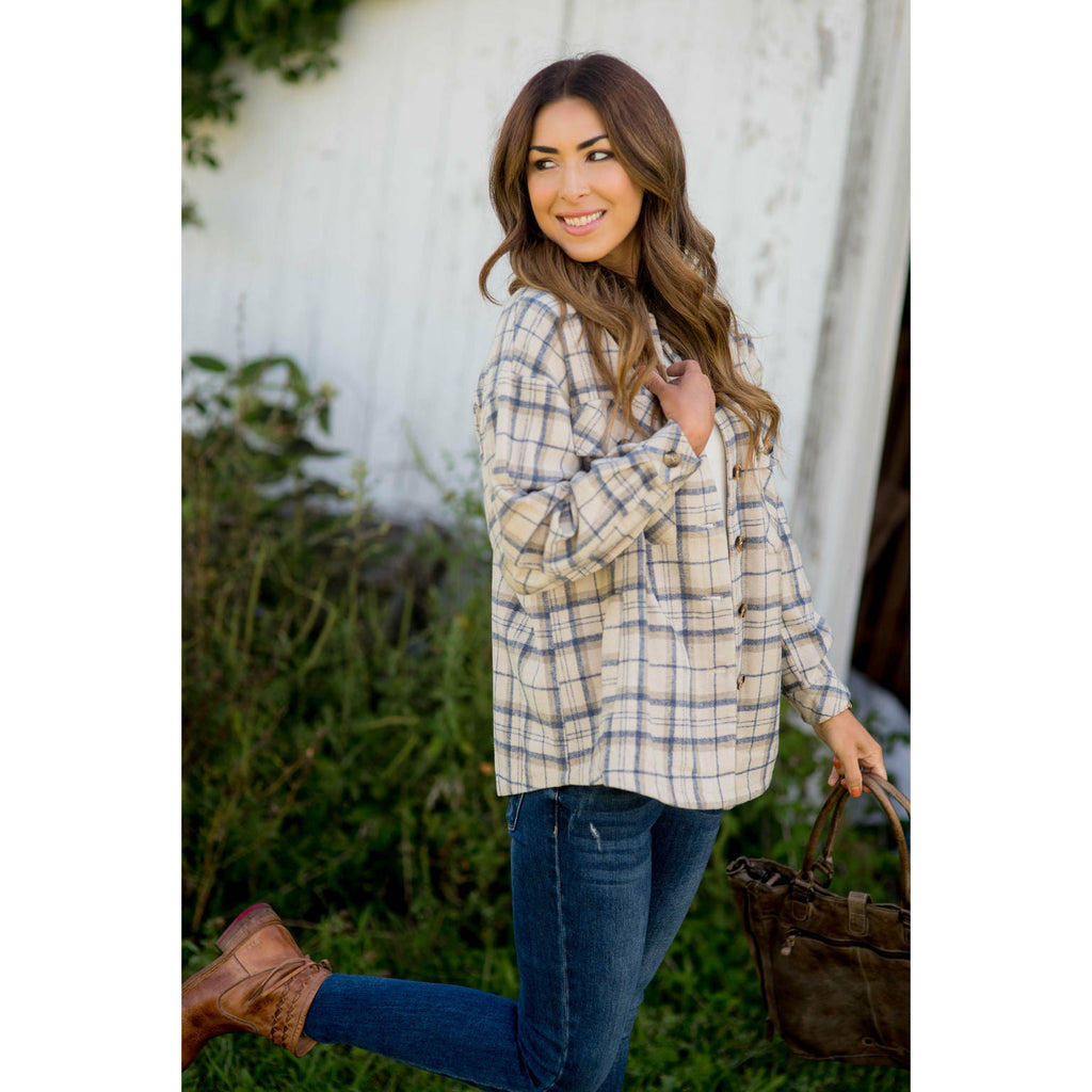 Small Grid Plaid Shacket - Betsey's Boutique Shop