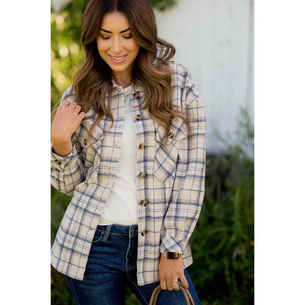 Small Grid Plaid Shacket - Betsey's Boutique Shop