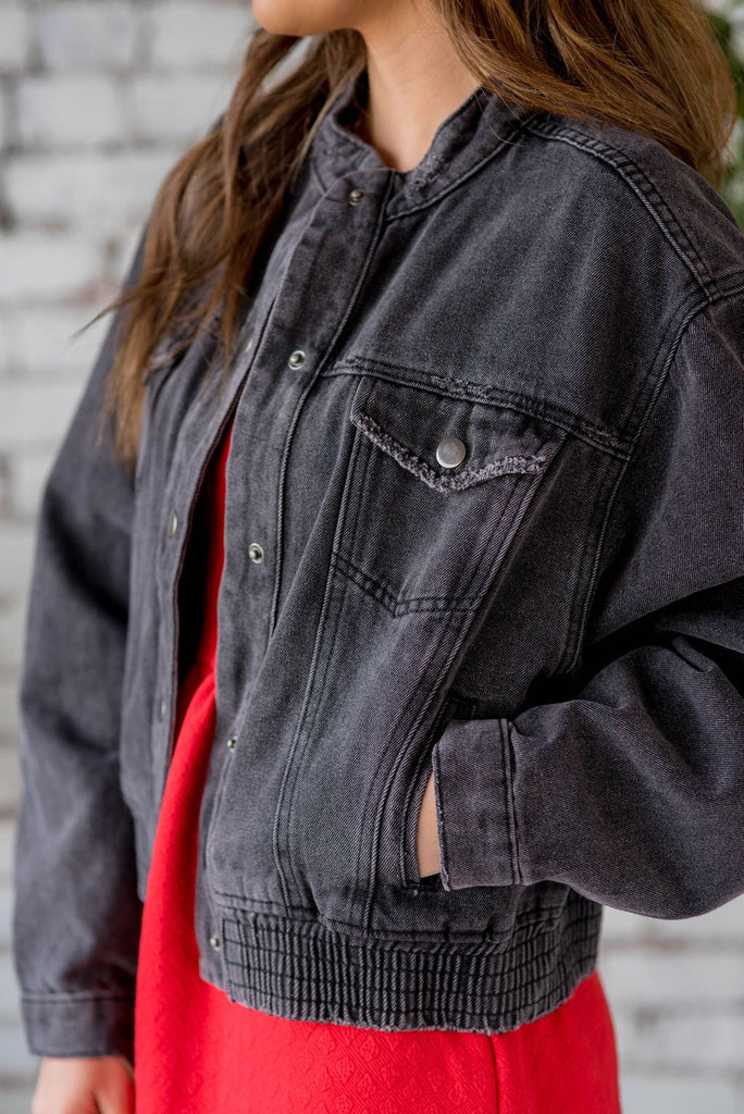 Acid Wash Denim Bomber Jacket - Betsey's Boutique Shop