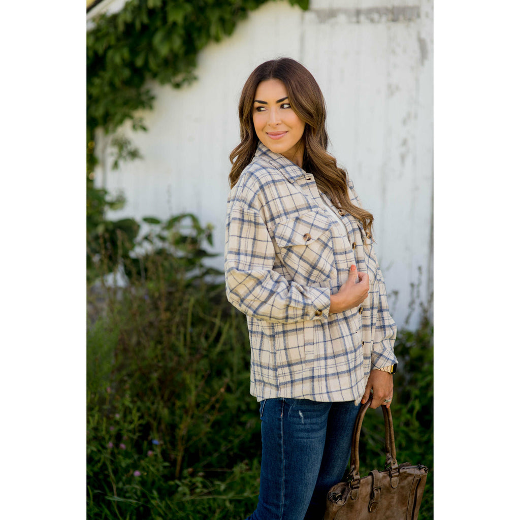 Small Grid Plaid Shacket - Betsey's Boutique Shop