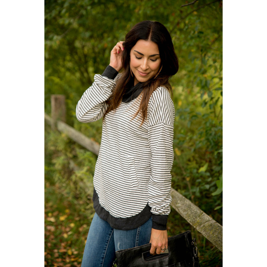 Solid Trimmed Striped Cowl Neck - Betsey's Boutique Shop