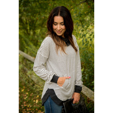 Solid Trimmed Striped Cowl Neck - Betsey's Boutique Shop