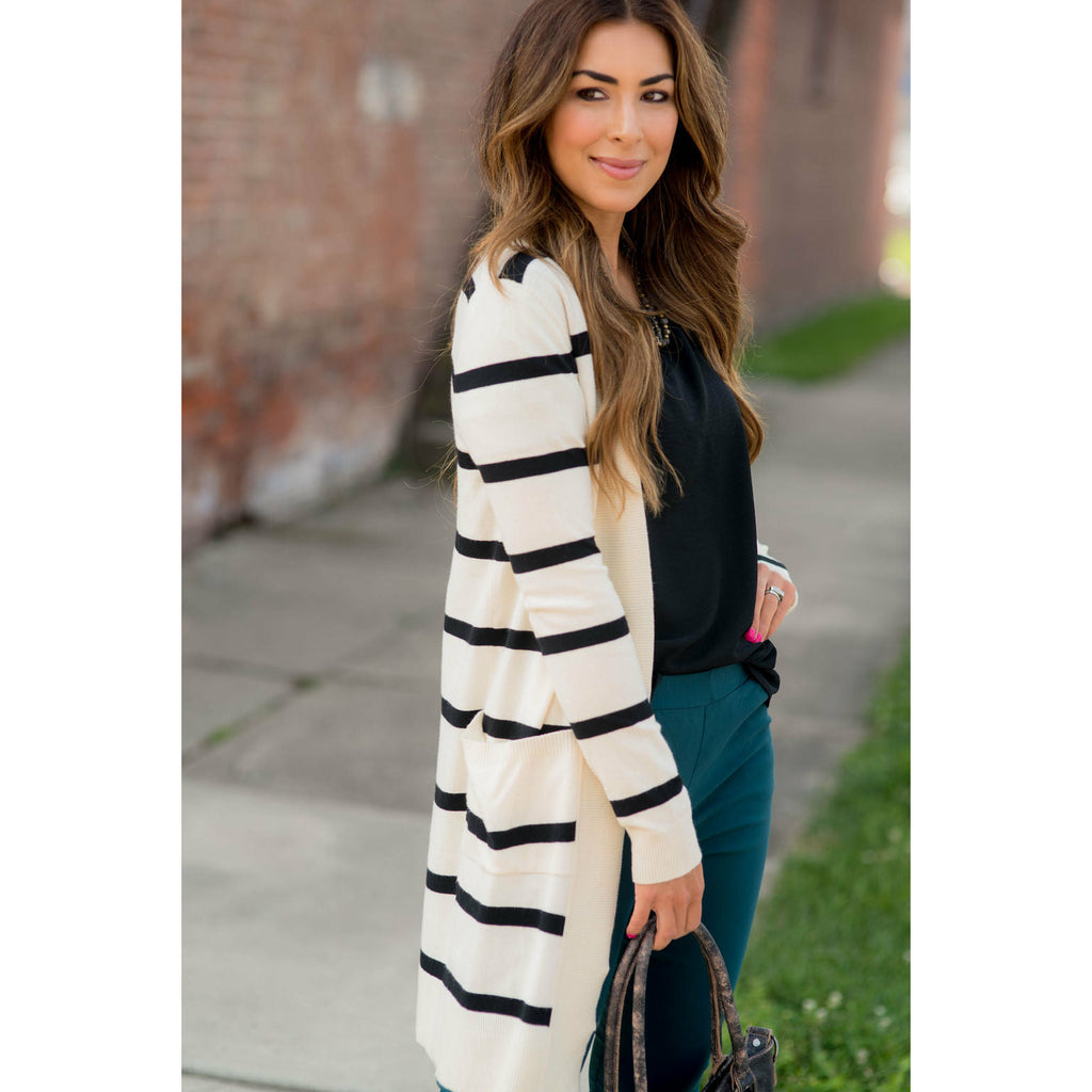 Striped Butter Soft Tunic Cardigan -Cream - Betsey's Boutique Shop