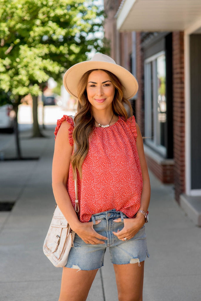 Spotted Ruffle Trim Tank - Betsey's Boutique Shop